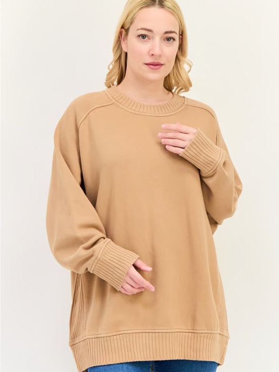 aerie Tops - aerie Camel Ribbed Crewneck Sweater